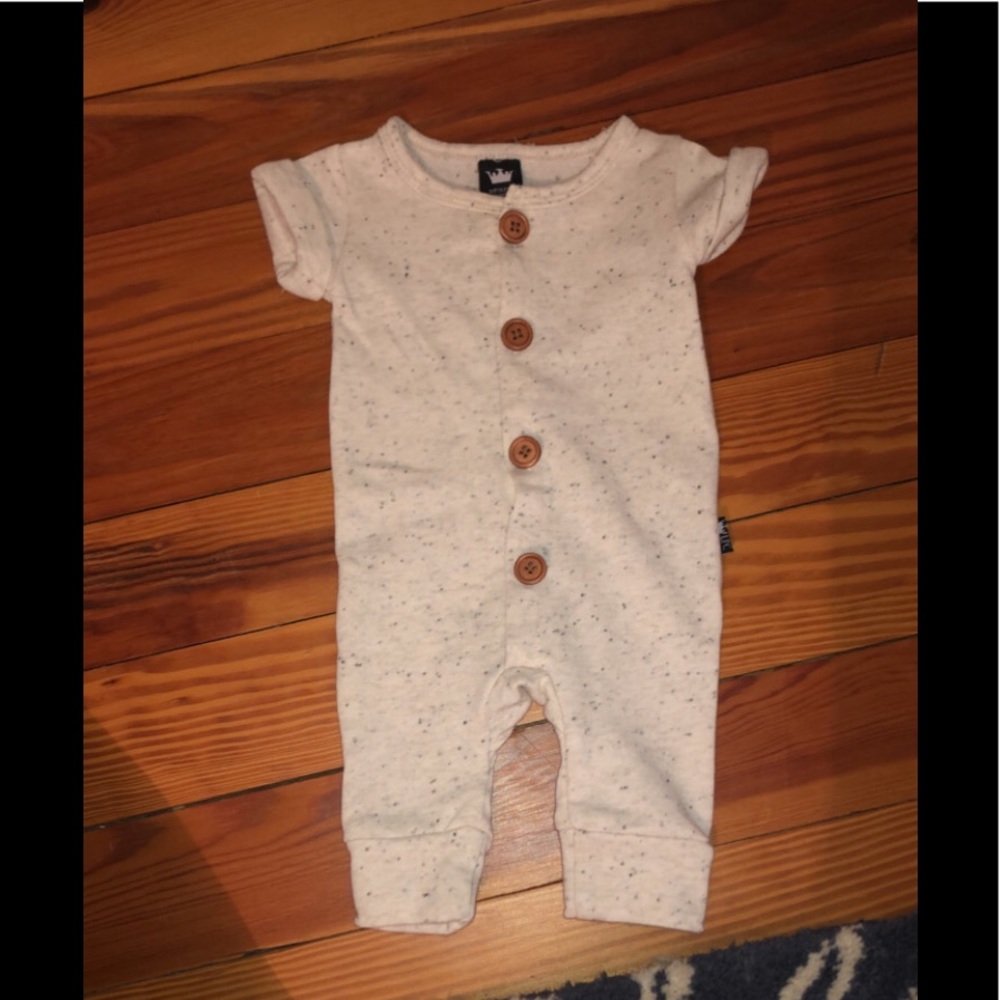 Oatmeal with wood button romper